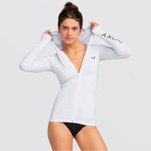 NWT Roxy Essentials Hooded Long Sleeve Zip-Up Rashguard White UPF 50 Large Swim